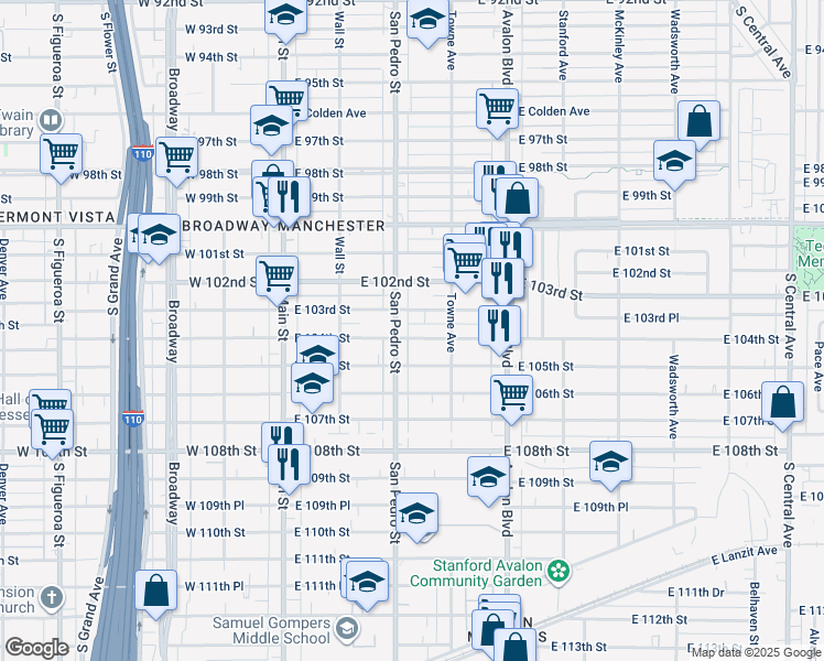 map of restaurants, bars, coffee shops, grocery stores, and more near in Los Angeles