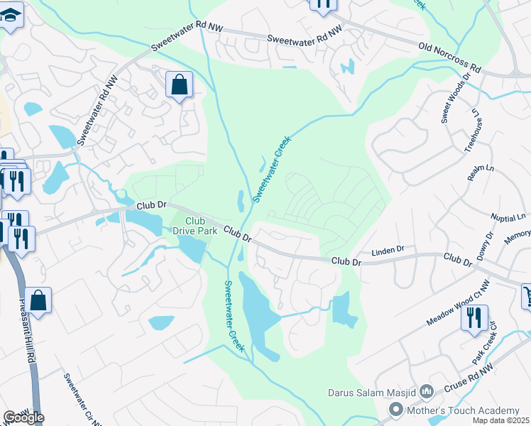 map of restaurants, bars, coffee shops, grocery stores, and more near 4285 Holland Grove Road in Lawrenceville