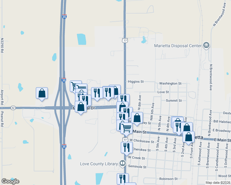 map of restaurants, bars, coffee shops, grocery stores, and more near 1020 Shell Street in Marietta