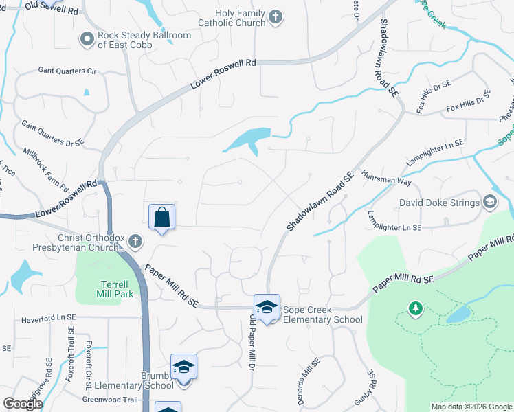 map of restaurants, bars, coffee shops, grocery stores, and more near 3344 Turtle Lake Club Drive Southeast in Marietta