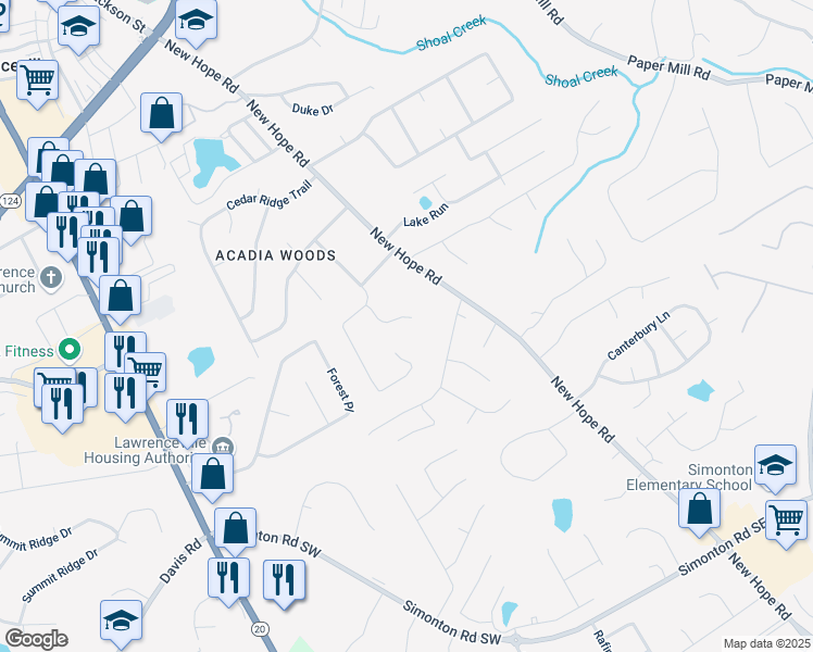 map of restaurants, bars, coffee shops, grocery stores, and more near 455 Saddle Bow Drive in Lawrenceville