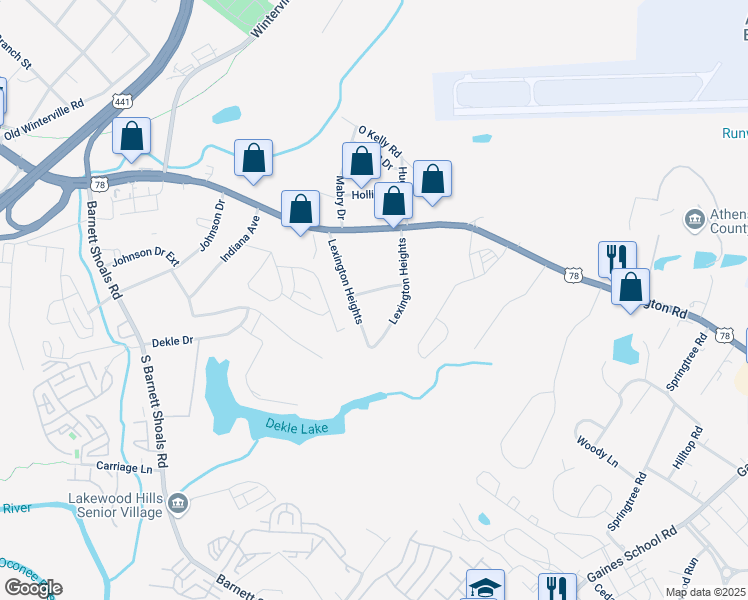 map of restaurants, bars, coffee shops, grocery stores, and more near 140 Pamela Drive in Athens