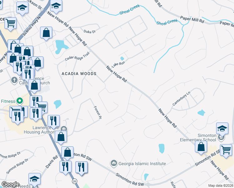 map of restaurants, bars, coffee shops, grocery stores, and more near 455 Saddle Bow Drive in Lawrenceville