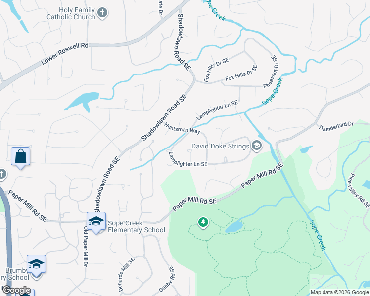 map of restaurants, bars, coffee shops, grocery stores, and more near 408 Pebblestone Circle Southeast in Marietta