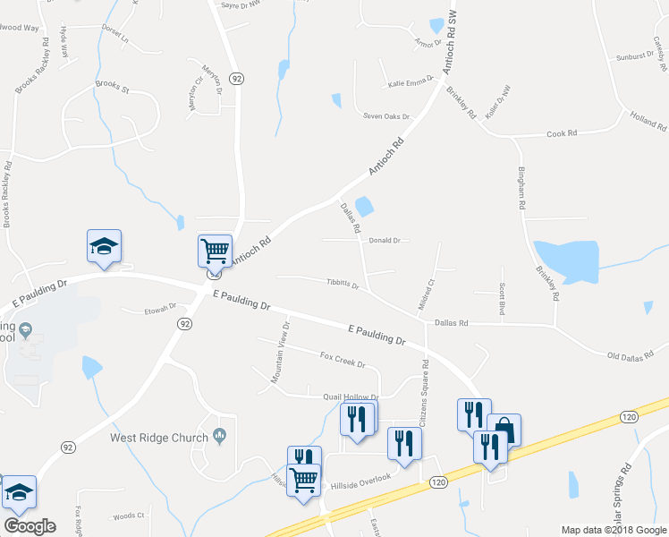 map of restaurants, bars, coffee shops, grocery stores, and more near 102 Tibbitts Drive in Dallas