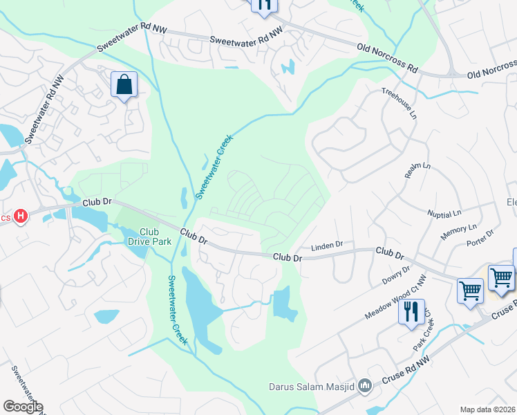 map of restaurants, bars, coffee shops, grocery stores, and more near 3193 Long Iron Drive in Lawrenceville