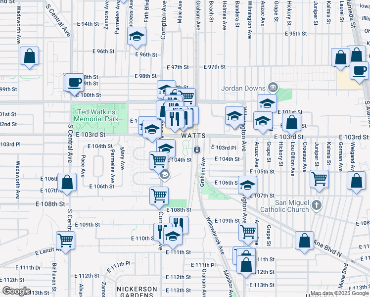 map of restaurants, bars, coffee shops, grocery stores, and more near in Los Angeles