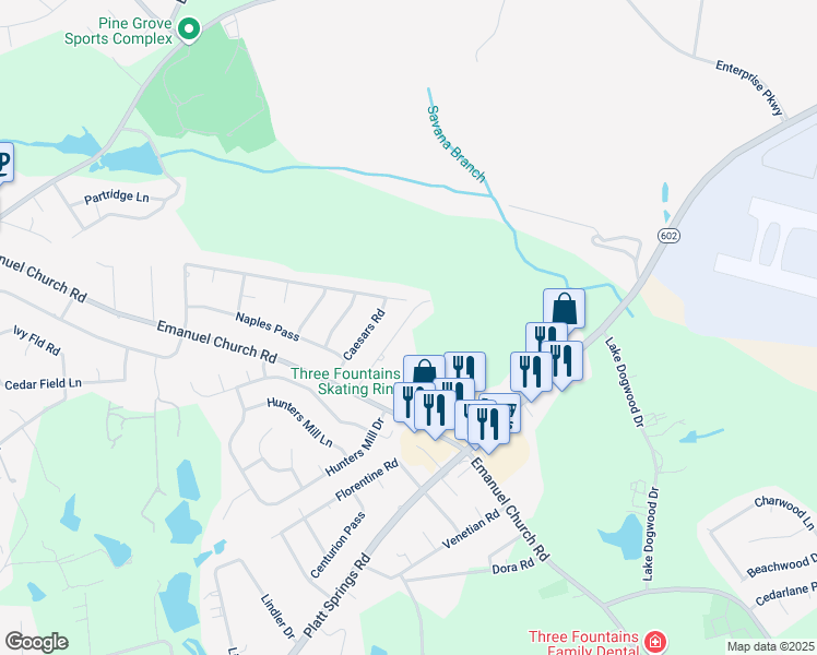 map of restaurants, bars, coffee shops, grocery stores, and more near 130 Villa Court in West Columbia