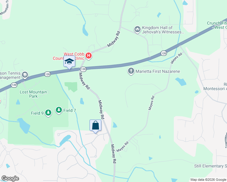 map of restaurants, bars, coffee shops, grocery stores, and more near 4836 Morrison Road in Powder Springs