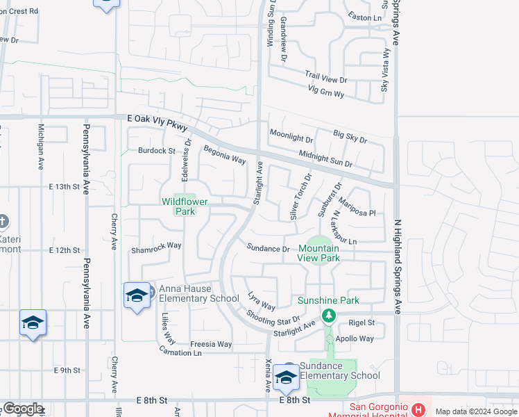 map of restaurants, bars, coffee shops, grocery stores, and more near 1410 Poppy Court in Beaumont
