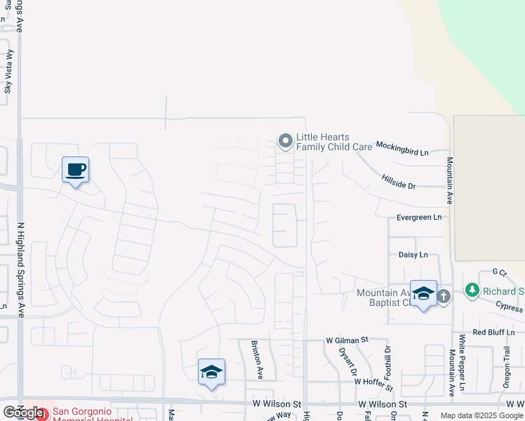 map of restaurants, bars, coffee shops, grocery stores, and more near 1878 Sequoia Place in Banning
