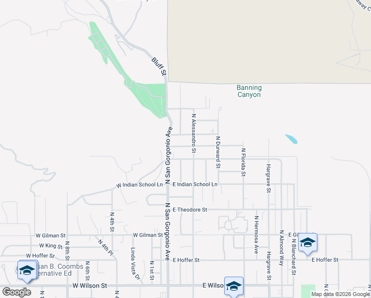 map of restaurants, bars, coffee shops, grocery stores, and more near 123 East Repplier Road in Banning