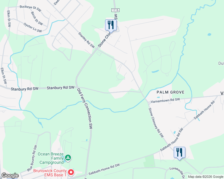 map of restaurants, bars, coffee shops, grocery stores, and more near 679 Stanbury Road Southwest in Brunswick