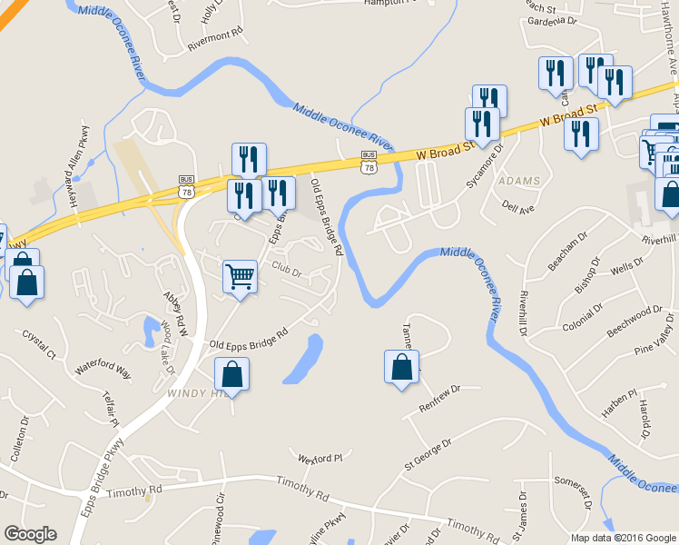 map of restaurants, bars, coffee shops, grocery stores, and more near 413 Old Epps Bridge Road in Athens