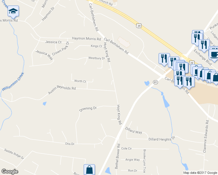 map of restaurants, bars, coffee shops, grocery stores, and more near 587 Hoyt King Road in Bethlehem
