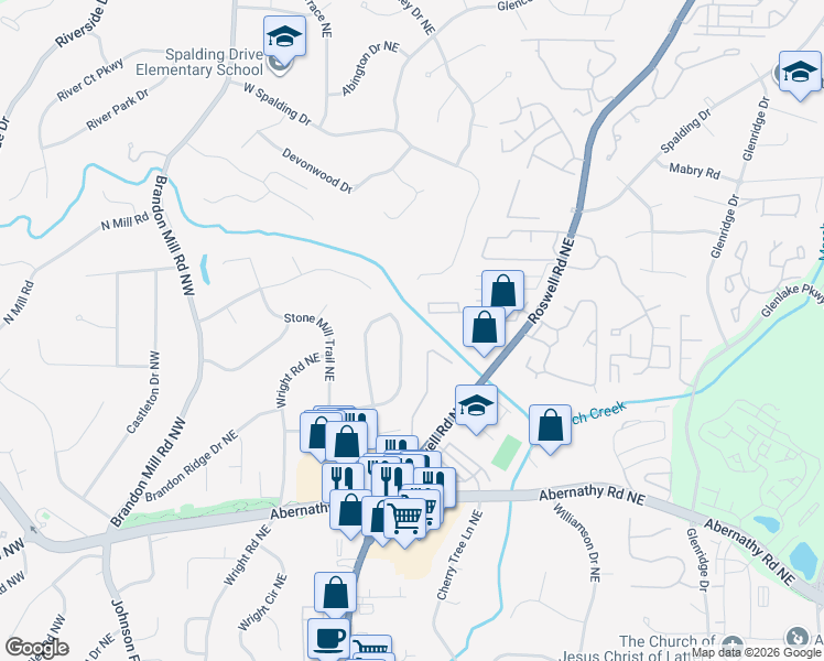 map of restaurants, bars, coffee shops, grocery stores, and more near 335 Brook Dr NE in Sandy Springs