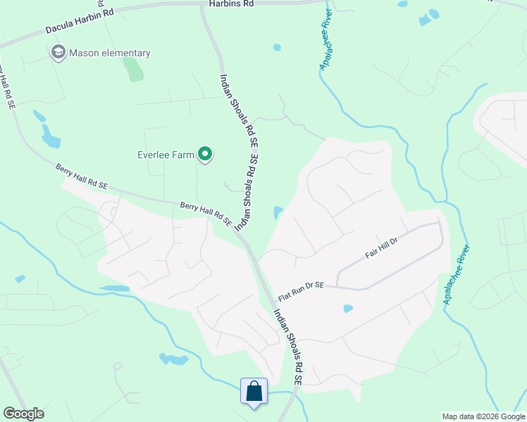 map of restaurants, bars, coffee shops, grocery stores, and more near 3897 Indian Shoals Road Southeast in Bethlehem
