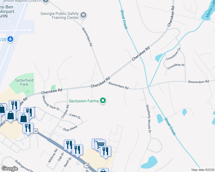 map of restaurants, bars, coffee shops, grocery stores, and more near 120 Beaverdam Road in Winterville