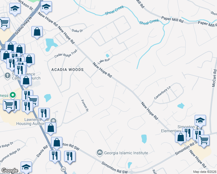 map of restaurants, bars, coffee shops, grocery stores, and more near 475 Saddle Bow Drive in Lawrenceville