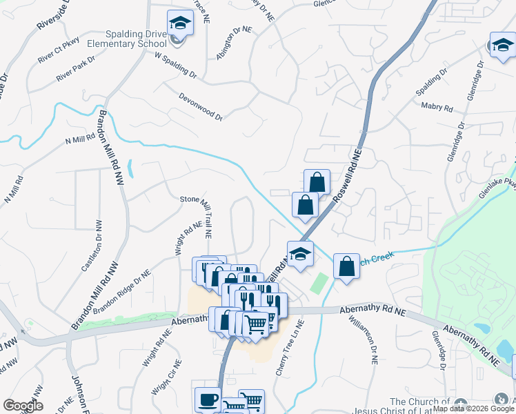 map of restaurants, bars, coffee shops, grocery stores, and more near 335 Brook Drive Northeast in Sandy Springs