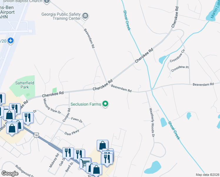map of restaurants, bars, coffee shops, grocery stores, and more near 120 Beaverdam Road in Winterville
