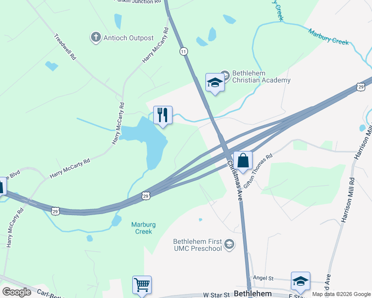 map of restaurants, bars, coffee shops, grocery stores, and more near 76 Manger Avenue West in Bethlehem