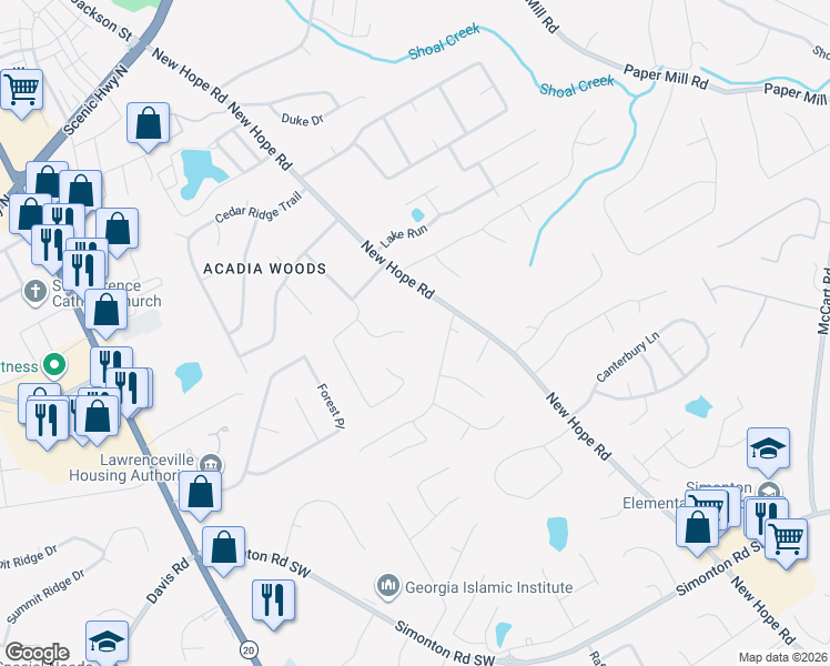 map of restaurants, bars, coffee shops, grocery stores, and more near 475 Saddle Bow Drive in Lawrenceville