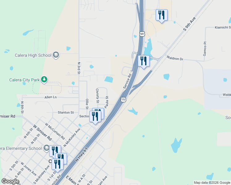 map of restaurants, bars, coffee shops, grocery stores, and more near 1007 Service Road in Calera