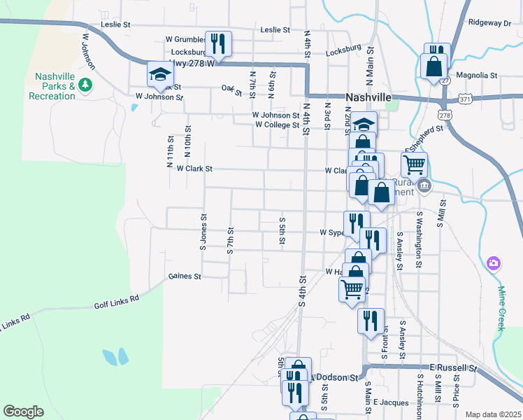 map of restaurants, bars, coffee shops, grocery stores, and more near 523 West Hempstead Street in Nashville