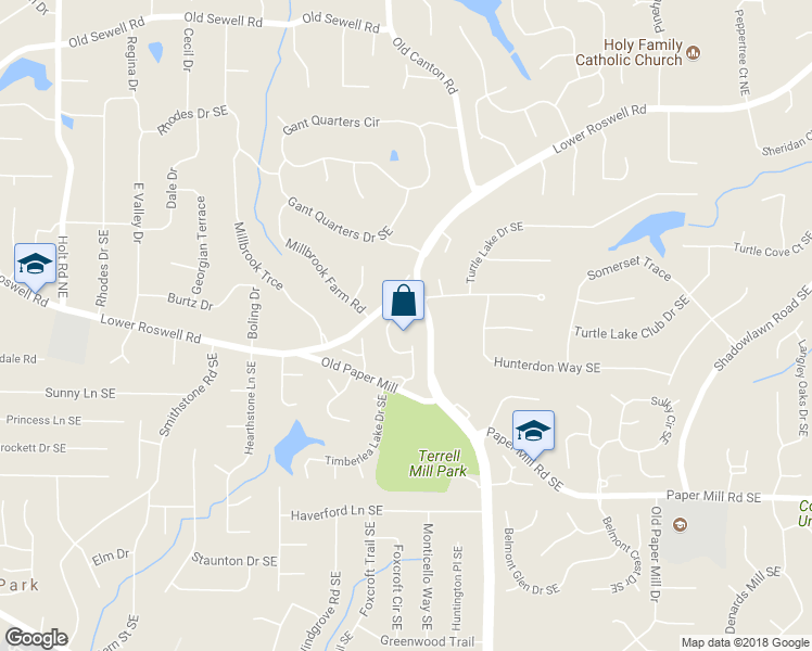 map of restaurants, bars, coffee shops, grocery stores, and more near 471 Milledge Gate Terrace Southeast in Marietta