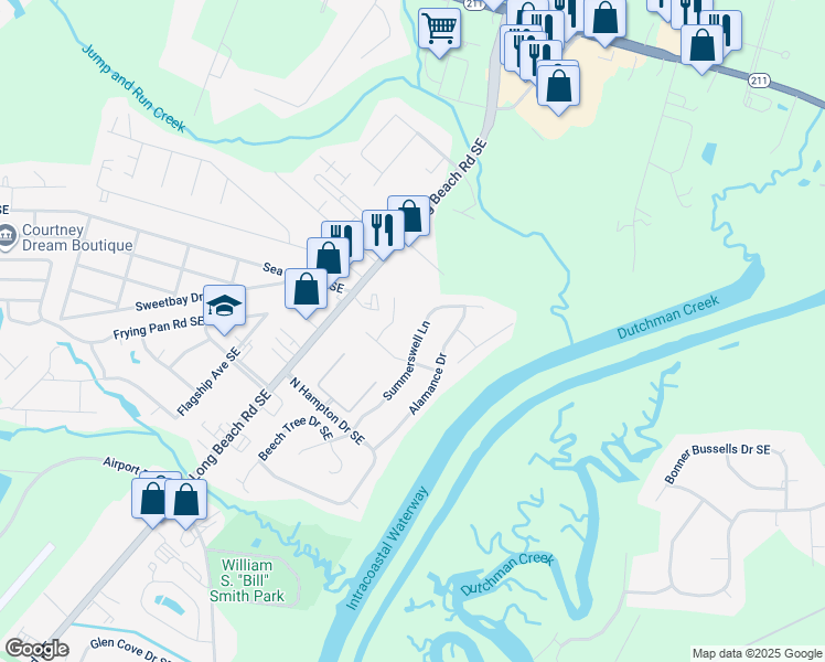 map of restaurants, bars, coffee shops, grocery stores, and more near 4990 Summerswell Lane in Southport