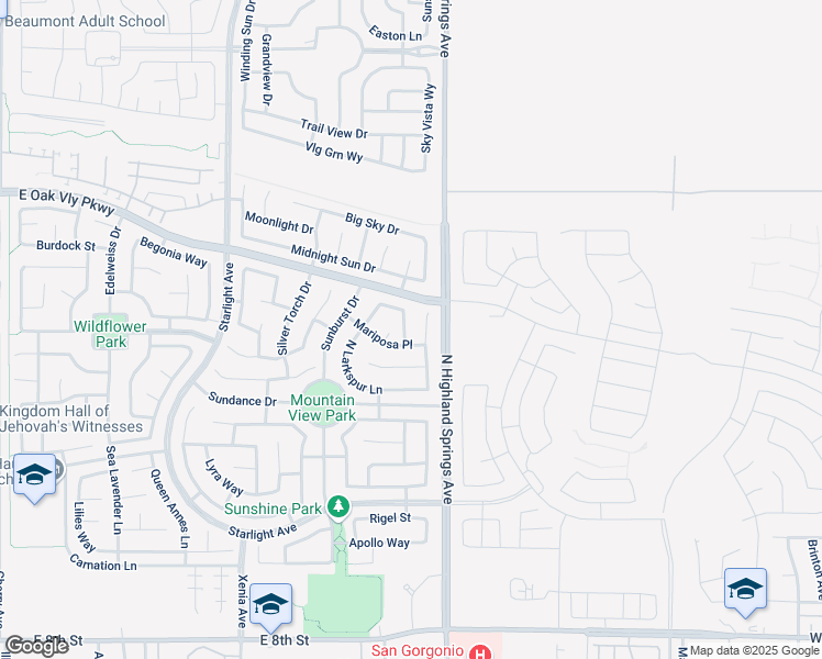 map of restaurants, bars, coffee shops, grocery stores, and more near 1334 Clover Way in Beaumont