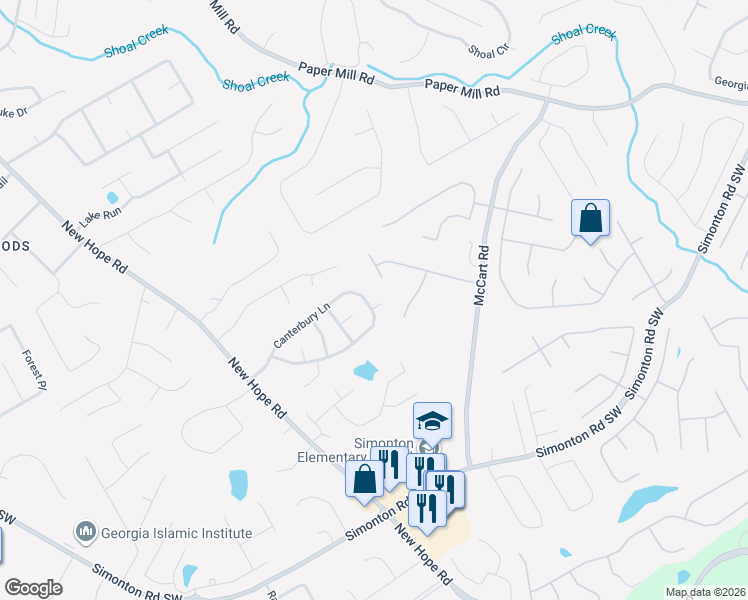map of restaurants, bars, coffee shops, grocery stores, and more near 401 Canterbury Lane in Lawrenceville