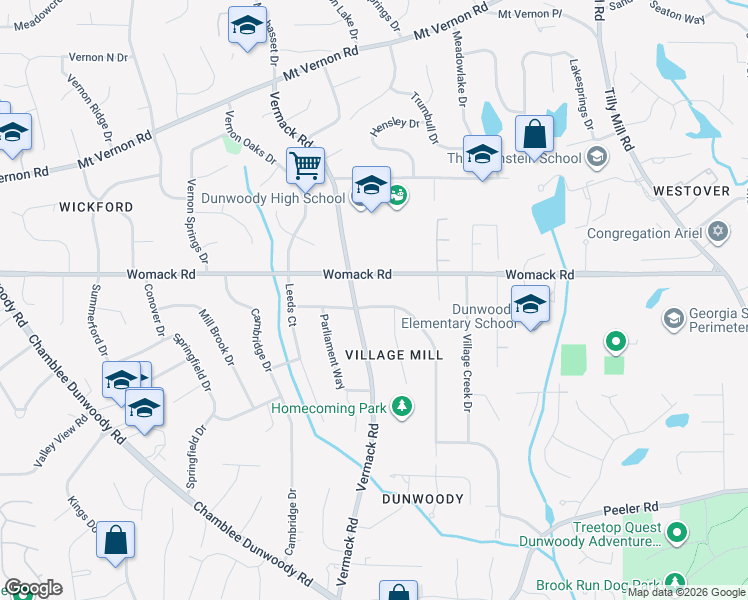 map of restaurants, bars, coffee shops, grocery stores, and more near 1780 Olde Village Run in Dunwoody