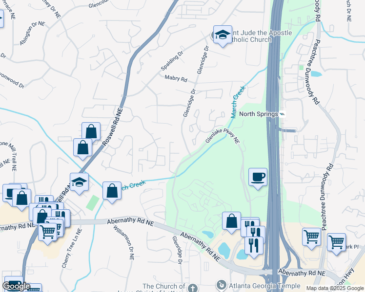 map of restaurants, bars, coffee shops, grocery stores, and more near 6812 Glenridge Drive in Atlanta