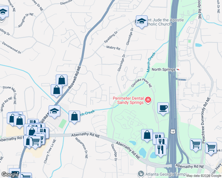map of restaurants, bars, coffee shops, grocery stores, and more near 7001 Roswell Road in Sandy Springs