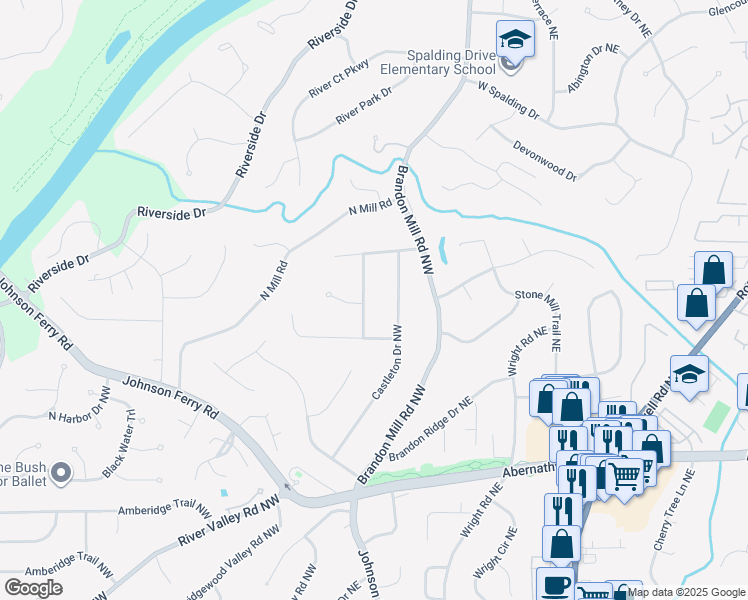 map of restaurants, bars, coffee shops, grocery stores, and more near 6845 Heathfield Drive Northwest in Atlanta