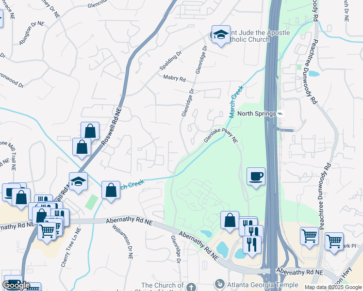 map of restaurants, bars, coffee shops, grocery stores, and more near 6812 Glenridge Drive in Atlanta