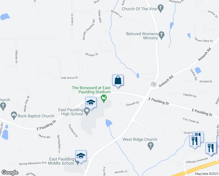 map of restaurants, bars, coffee shops, grocery stores, and more near 3531 East Paulding Drive in Dallas
