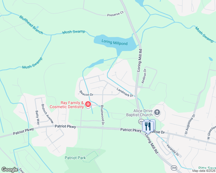 map of restaurants, bars, coffee shops, grocery stores, and more near 633 Brushwood Drive in Sumter