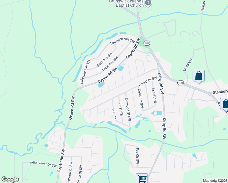 map of restaurants, bars, coffee shops, grocery stores, and more near 1991 Fir Street Southwest in Brunswick County