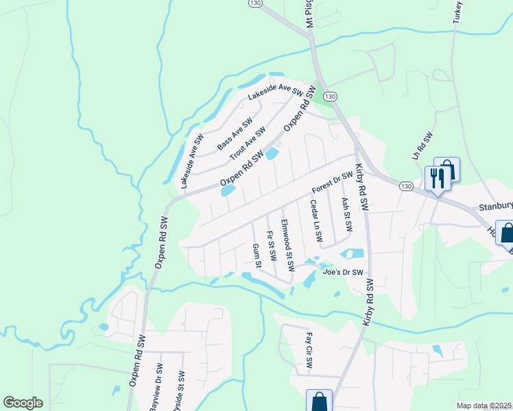 map of restaurants, bars, coffee shops, grocery stores, and more near 2145 Seashore Hills Road Southwest in Brunswick County