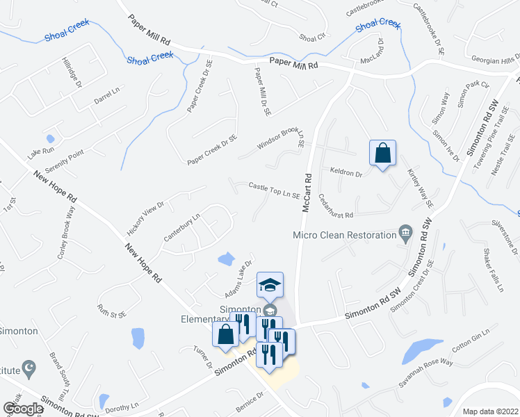 map of restaurants, bars, coffee shops, grocery stores, and more near 768 Round Tree Court Southeast in Lawrenceville