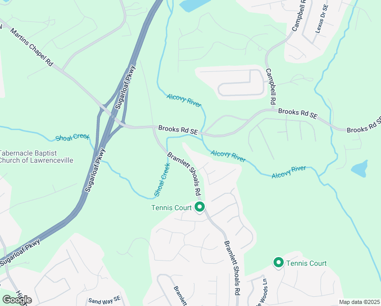 map of restaurants, bars, coffee shops, grocery stores, and more near 1274 Bramlett Shoals Road in Lawrenceville