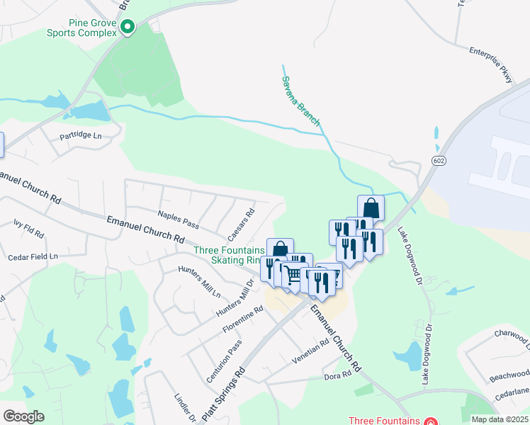 map of restaurants, bars, coffee shops, grocery stores, and more near 130 Villa Court in West Columbia