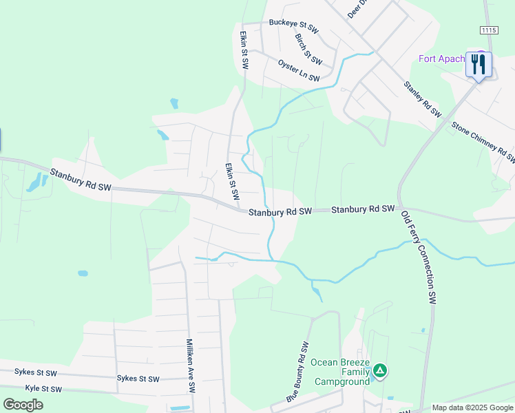 map of restaurants, bars, coffee shops, grocery stores, and more near 1012 Stanbury Road Southwest in Brunswick County