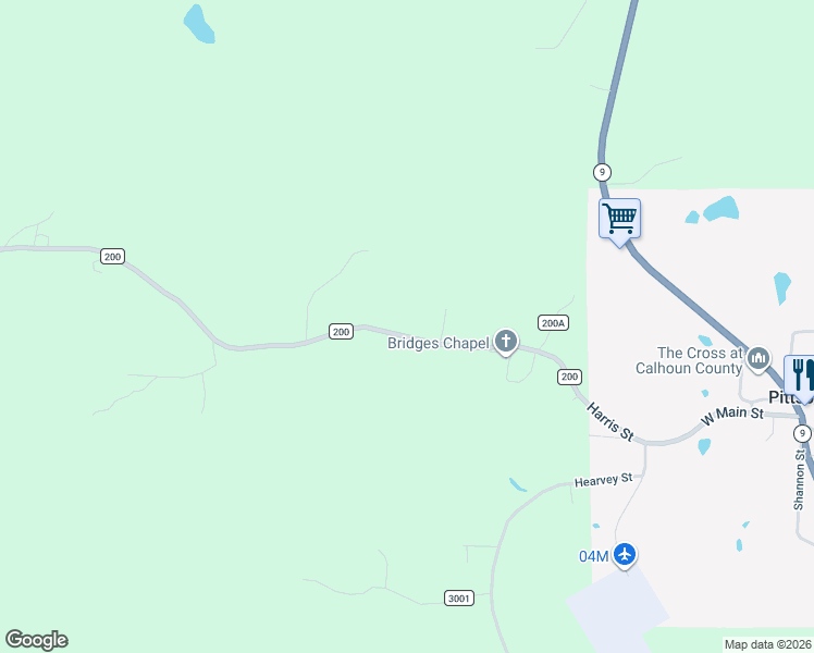 map of restaurants, bars, coffee shops, grocery stores, and more near 103 County Road 200 in Pittsboro