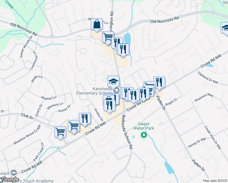 map of restaurants, bars, coffee shops, grocery stores, and more near 1025 Herrington Road in Lawrenceville