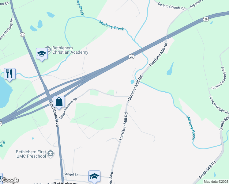 map of restaurants, bars, coffee shops, grocery stores, and more near 110 Gifton Thomas Road in Bethlehem