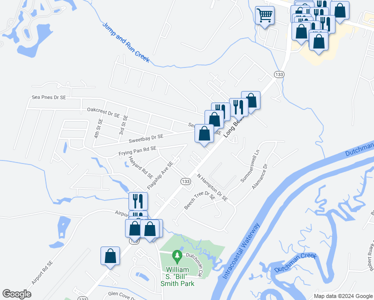 map of restaurants, bars, coffee shops, grocery stores, and more near 4492 Flagship Avenue Southeast in Southport